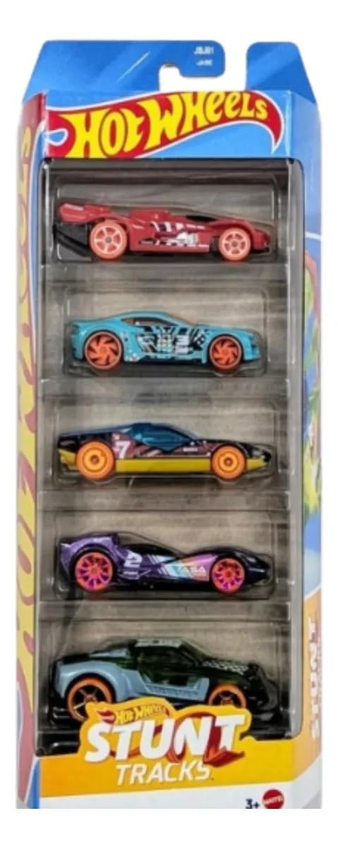 Hot Wheels Stunt Tracks Pack of 5 (Scoopa Di Fuego, La Fasta, Rev Rod, Torque Twister, Lightnin Bug) Multi - Color, Ages 3+