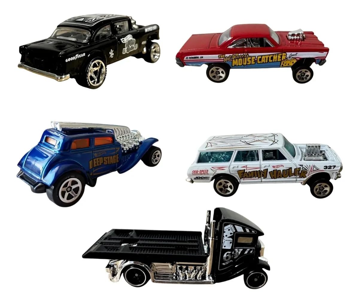 Hot Wheels HW Gassers Pack of 5 (55 Chevy Bel Air Gasser, 65 Mercury Comet Cyclone, 64 Chevy Nova Gasser, Straight Pipes, Fast-Bed Hauler) Multi - Color, Ages 3+ - Image 2