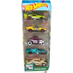 Hot Wheels HW Retro Racers Pack of 5 (EL Segundo Coupe, GT-Scorcher, 32 Ford, Volkswagen Kafer Racer, 1967 Ford GT40 MK.IV) Multi - Color, Ages 3+