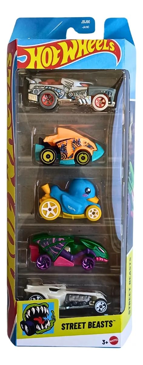 Hot Wheels Street Beasts Pack of 5 (Duck N Roll, Hotweiler, Ratical Racer, Piranha Terror, Vampyra) Multi - Color, Ages 3+