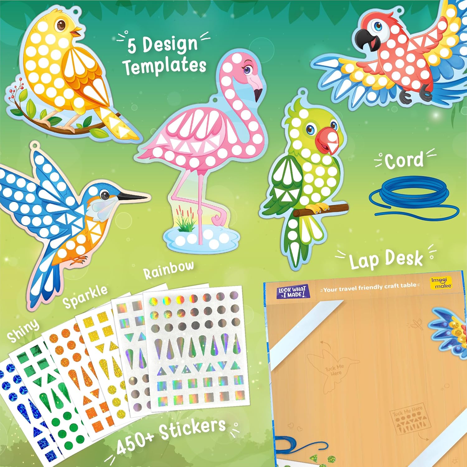 Imagimake Mirror Mosaic : Birds Mess Free DIY Mosaic Craft kit Travel Toys for Kids, Ages 3+ - Image 2