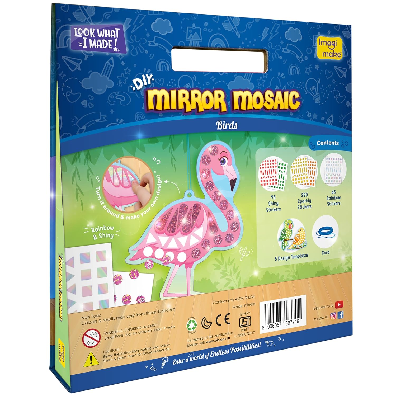 Imagimake Mirror Mosaic : Birds Mess Free DIY Mosaic Craft kit Travel Toys for Kids, Ages 3+ - Image 8