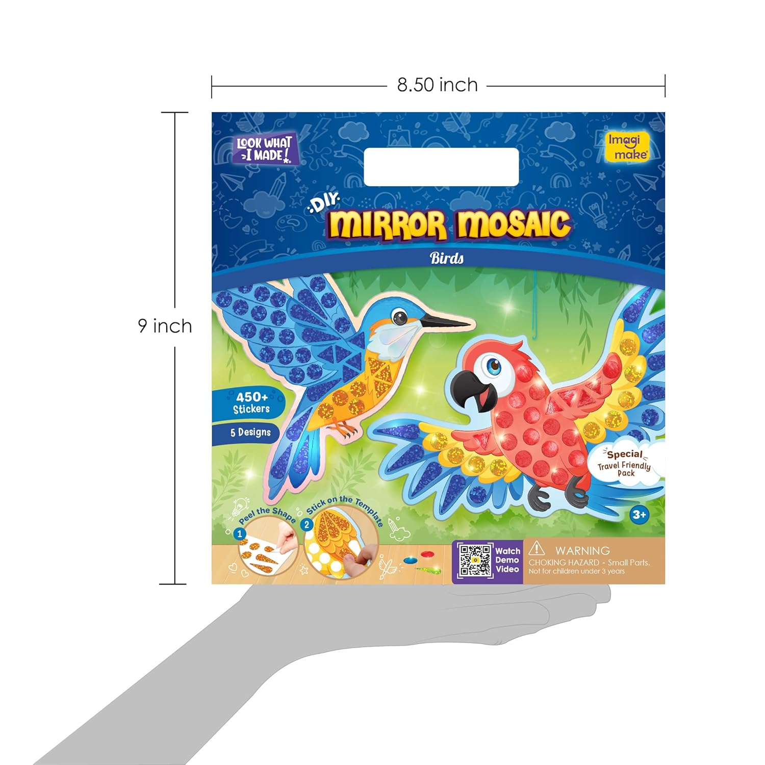 Imagimake Mirror Mosaic : Birds Mess Free DIY Mosaic Craft kit Travel Toys for Kids, Ages 3+ - Image 9