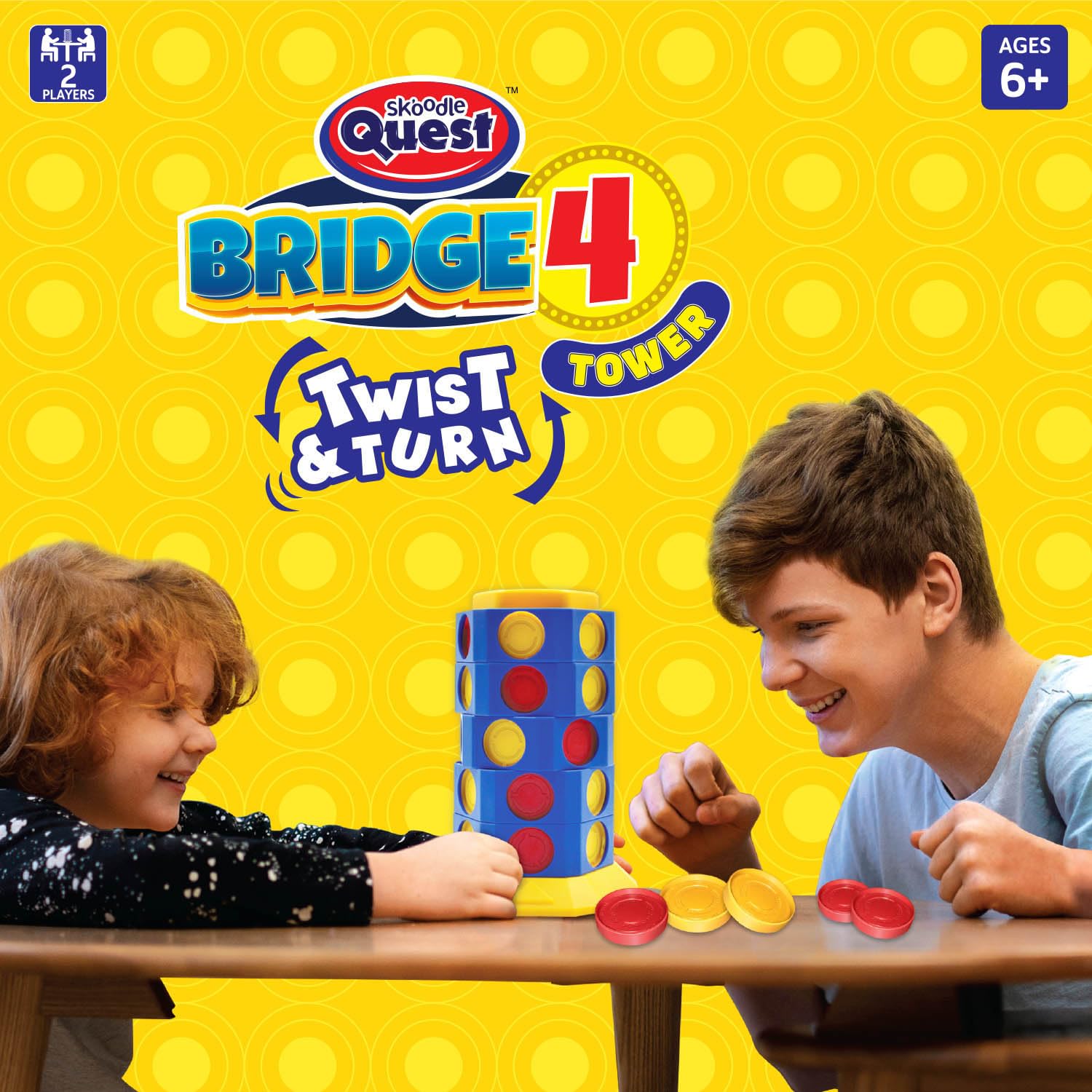 Skoodle Quest Bridge 4 Twist & Turn Tower Board Game Strike 4 Stacking Game for Drop Connect & Match Puzzle 2 Player Toys, Ages 6+