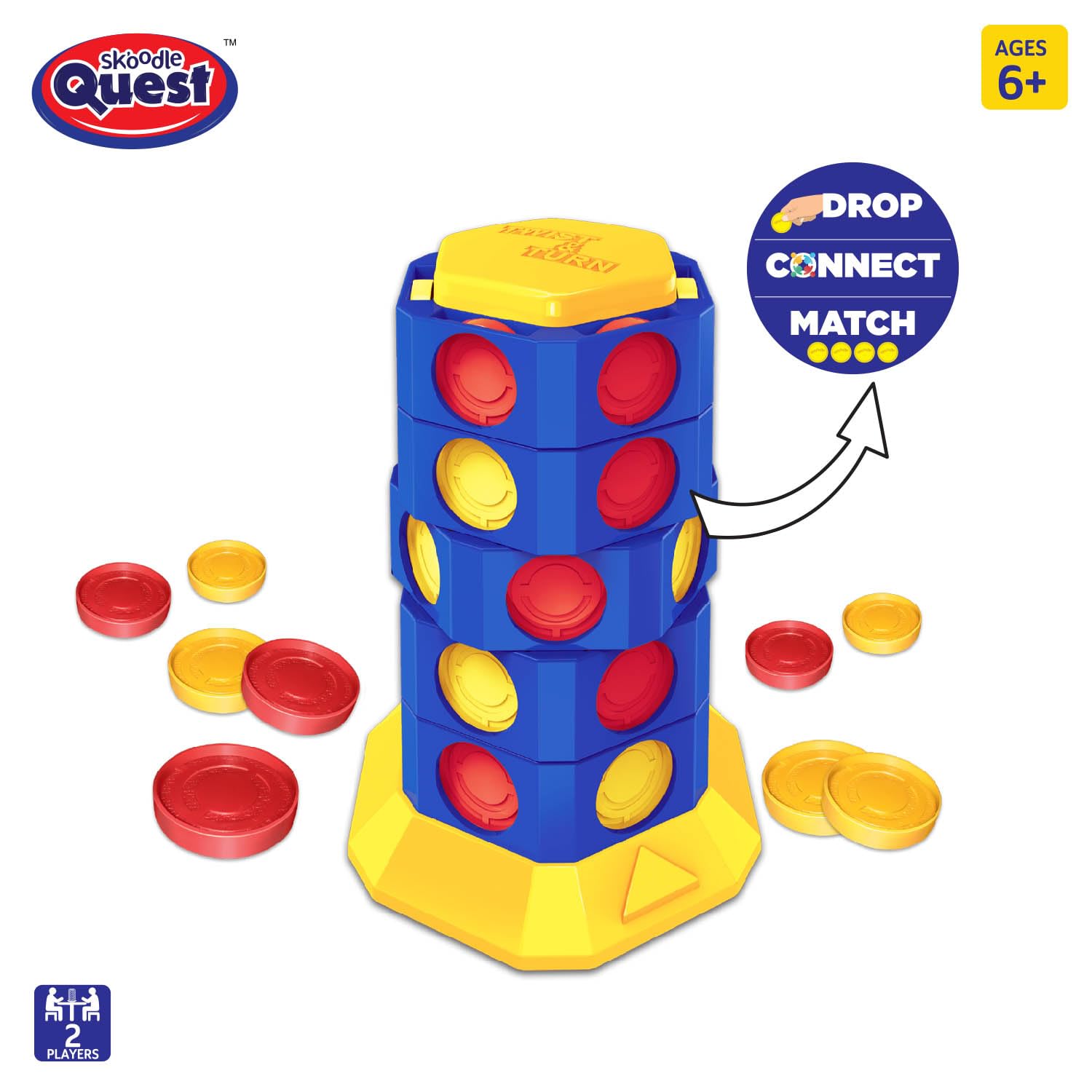 Skoodle Quest Bridge 4 Twist & Turn Tower Board Game Strike 4 Stacking Game for Drop Connect & Match Puzzle 2 Player Toys, Ages 6+ - Image 5