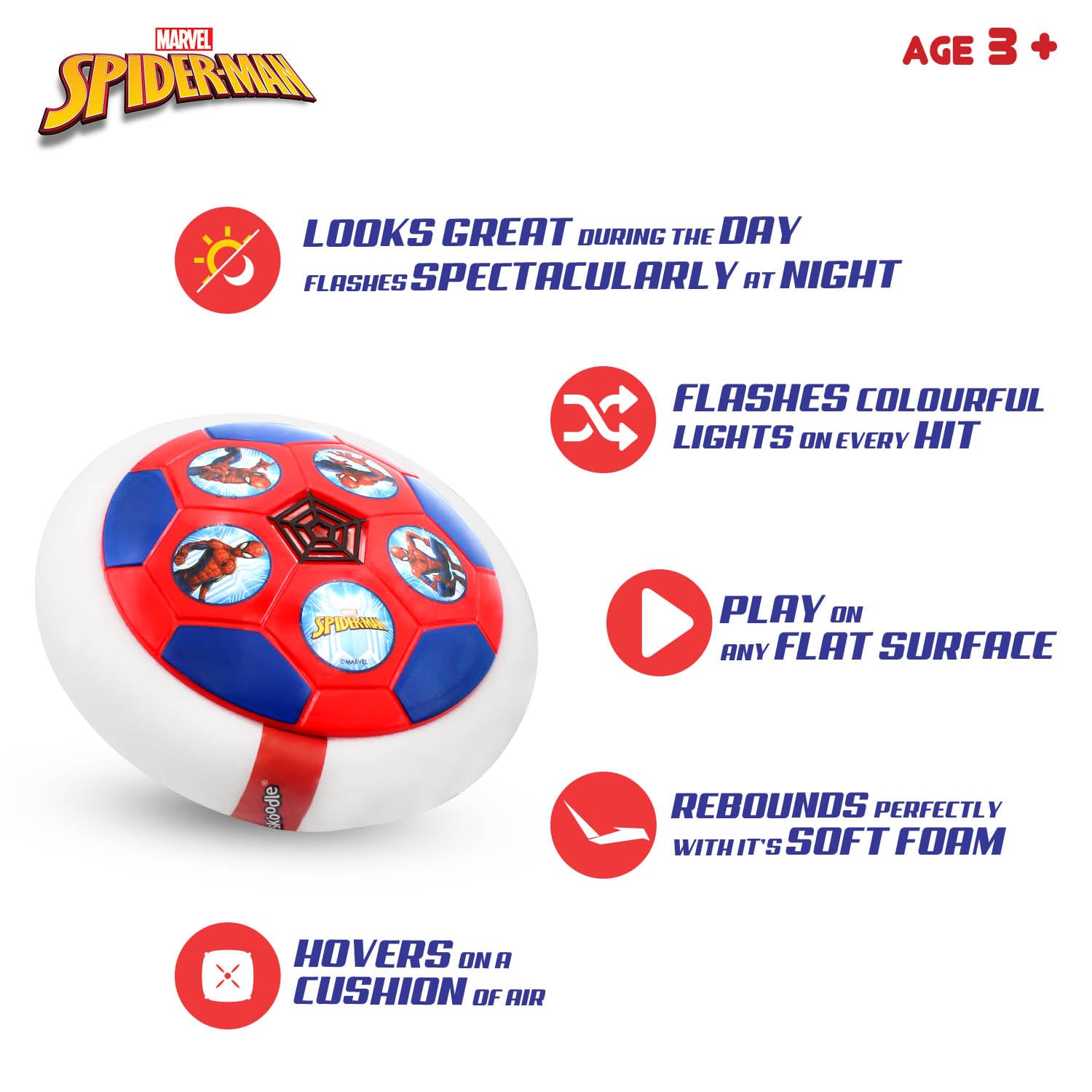 Skoodle Spiderman Air Soccer Ball Non Rechargeable Battery Powered Hover Football, Indoor Electric Smart Air Football. Fun Game for Kids, Ages 3+ - Image 8