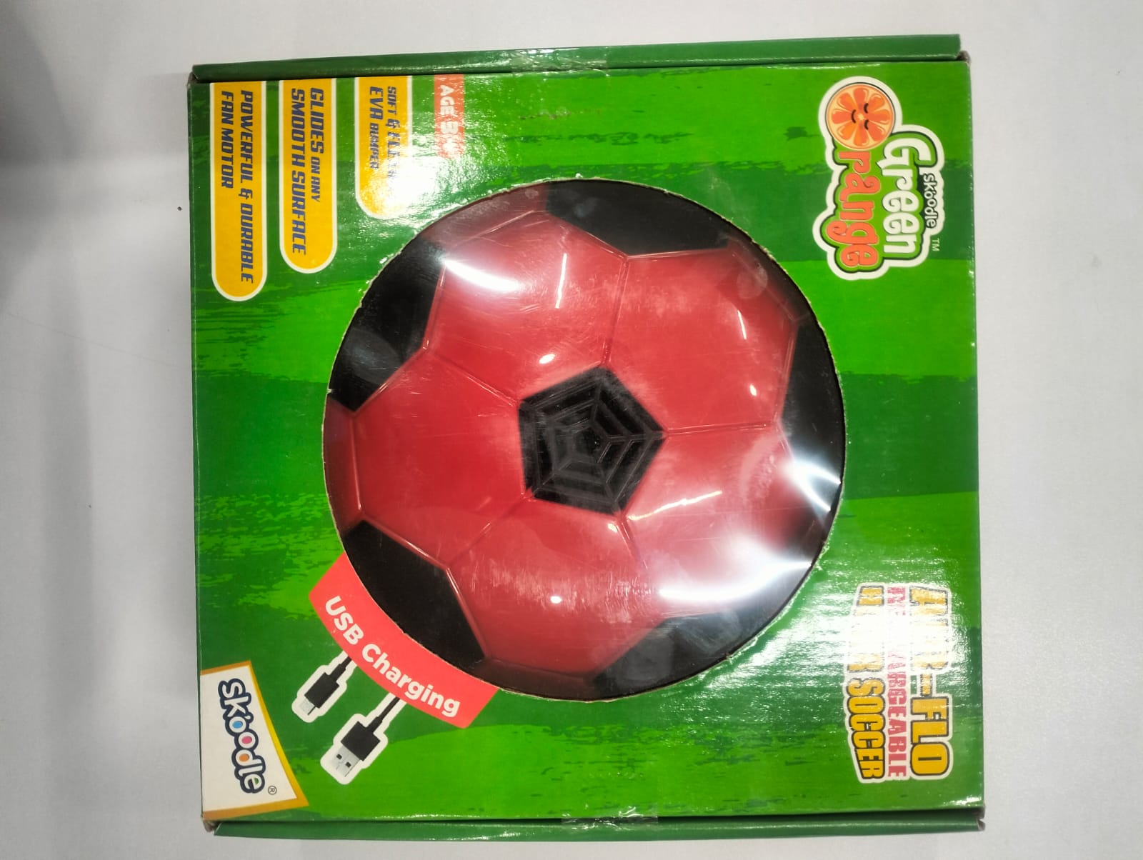 Skoodle Green Range Air-Flo Hover Soccer Rechargeable Football (Red Colore), Indoor Floating Air Ball with LED Lights Electric Hover Hoverball Toy, Indoor Game, Ages 3+