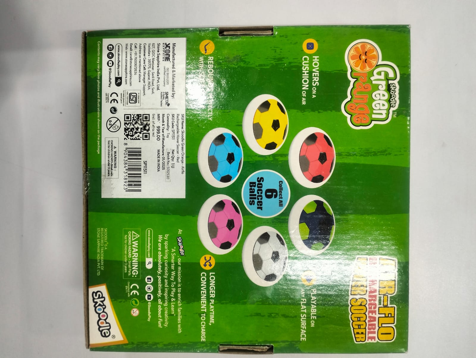 Skoodle Green Range Air-Flo Hover Soccer Rechargeable Football (Red Colore), Indoor Floating Air Ball with LED Lights Electric Hover Hoverball Toy, Indoor Game, Ages 3+ - Image 2