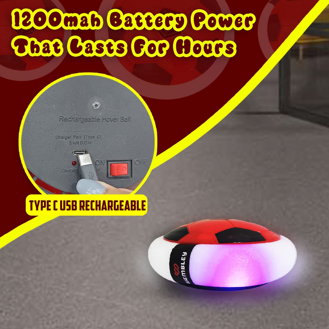 Skoodle Green Range Air-Flo Hover Soccer Rechargeable Football (Red Colore), Indoor Floating Air Ball with LED Lights Electric Hover Hoverball Toy, Indoor Game, Ages 3+ - Image 6