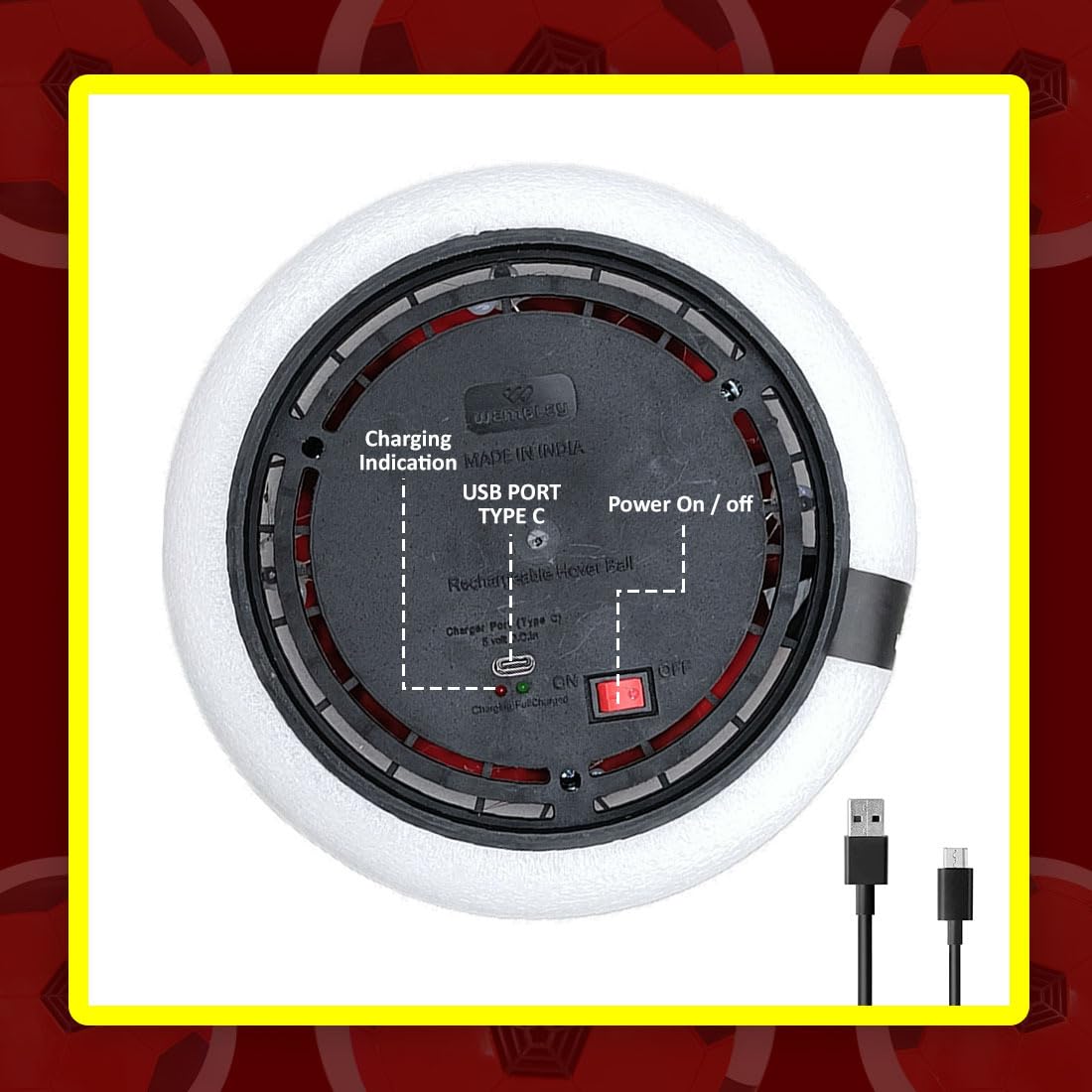 Skoodle Green Range Air-Flo Hover Soccer Rechargeable Football (Red Colore), Indoor Floating Air Ball with LED Lights Electric Hover Hoverball Toy, Indoor Game, Ages 3+ - Image 8