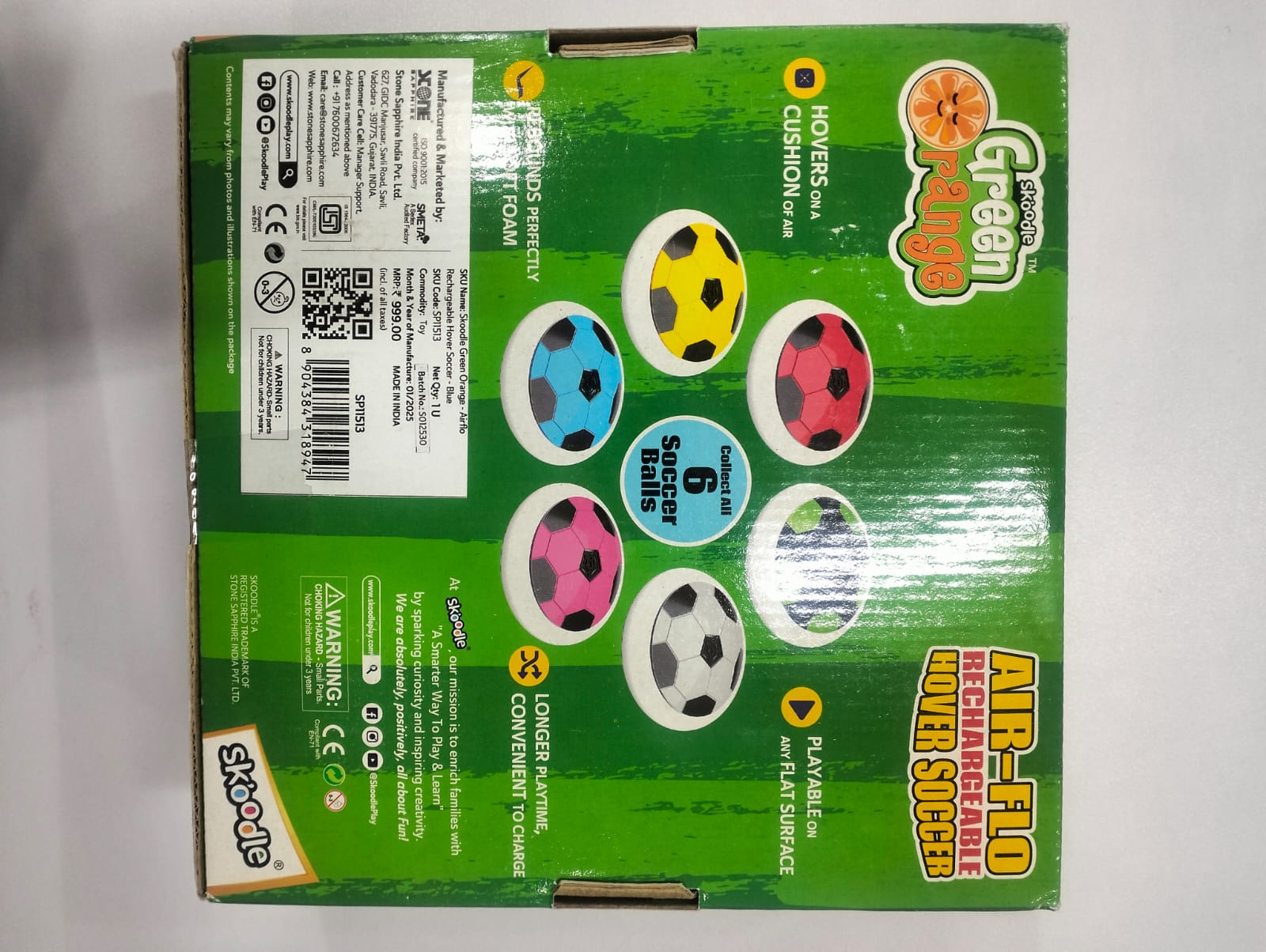 Skoodle Green Range Air-Flo Hover Soccer Rechargeable Football (Blue Colore), Indoor Floating Air Ball with LED Lights Electric Hover Hoverball Toy, Indoor Game, Ages 3+ - Image 2