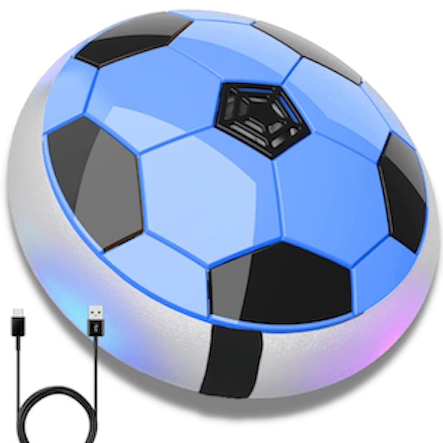 Skoodle Green Range Air-Flo Hover Soccer Rechargeable Football (Blue Colore), Indoor Floating Air Ball with LED Lights Electric Hover Hoverball Toy, Indoor Game, Ages 3+ - Image 3