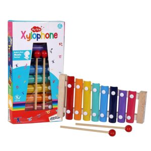 Skoodle My First Xylophone for Kids and Toddlers with Harmonica, Best Educational Musical Instrument with Wooden Mallets for Boys and Girls, Best for Gifts (1 Xylophone + 2 Sticks), Ages 12Month+