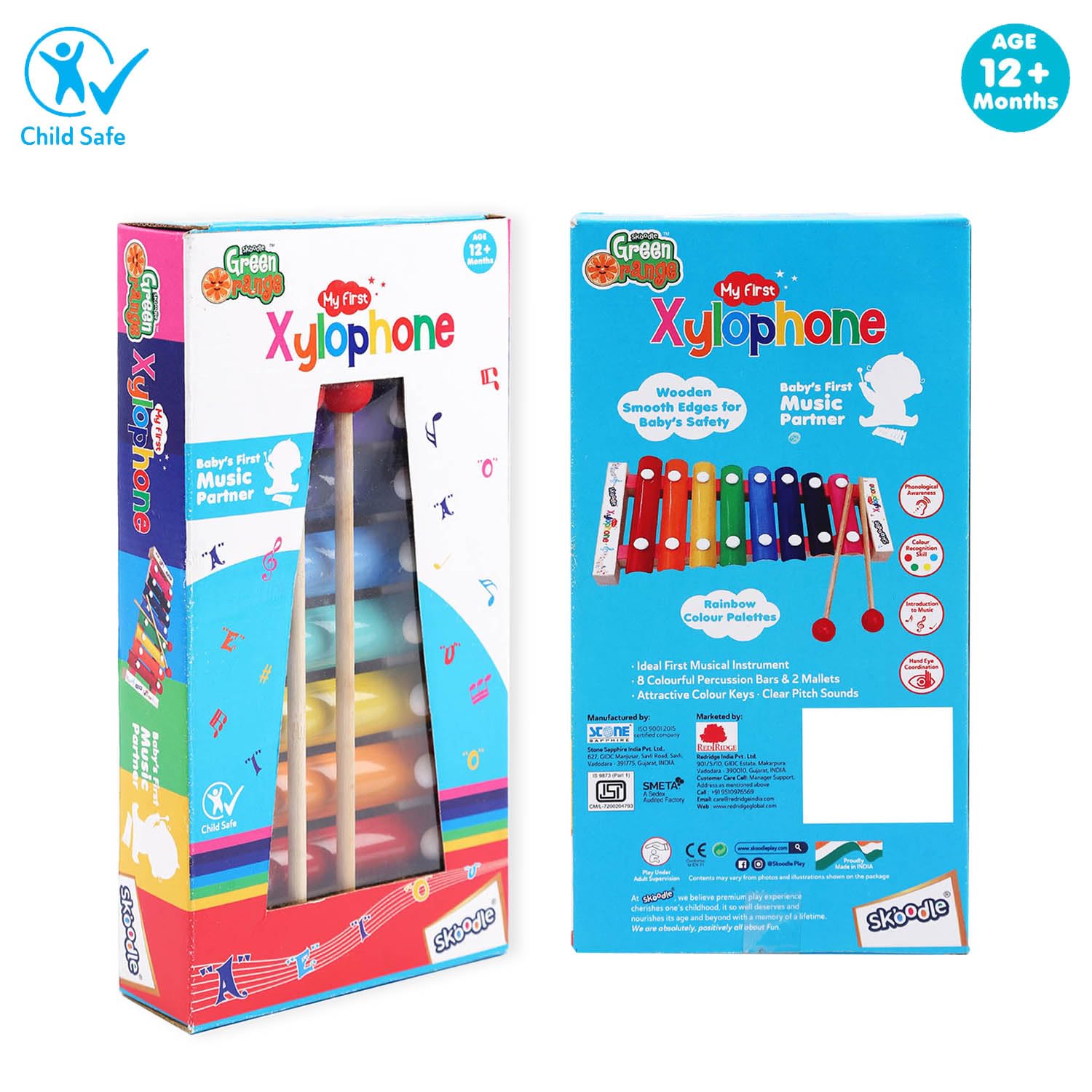 Skoodle My First Xylophone for Kids and Toddlers with Harmonica, Best Educational Musical Instrument with Wooden Mallets for Boys and Girls, Best for Gifts (1 Xylophone + 2 Sticks), Ages 12Month+ - Image 2