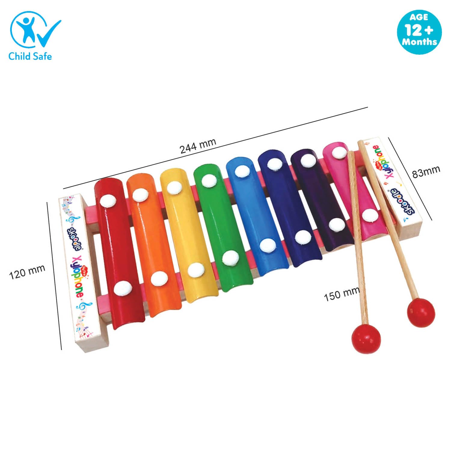 Skoodle My First Xylophone for Kids and Toddlers with Harmonica, Best Educational Musical Instrument with Wooden Mallets for Boys and Girls, Best for Gifts (1 Xylophone + 2 Sticks), Ages 12Month+ - Image 3