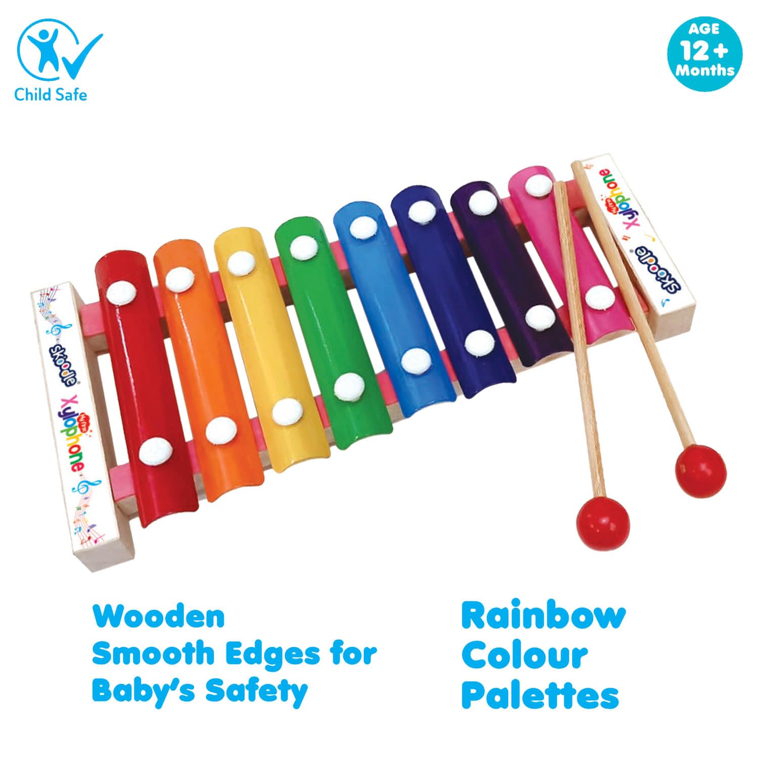 Skoodle My First Xylophone for Kids and Toddlers with Harmonica, Best Educational Musical Instrument with Wooden Mallets for Boys and Girls, Best for Gifts (1 Xylophone + 2 Sticks), Ages 12Month+ - Image 6