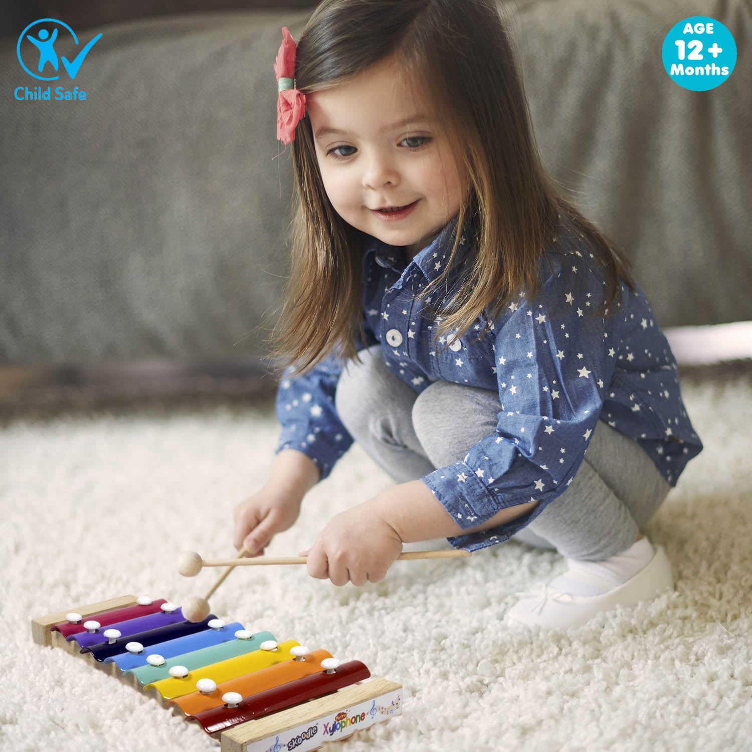Skoodle My First Xylophone for Kids and Toddlers with Harmonica, Best Educational Musical Instrument with Wooden Mallets for Boys and Girls, Best for Gifts (1 Xylophone + 2 Sticks), Ages 12Month+ - Image 8