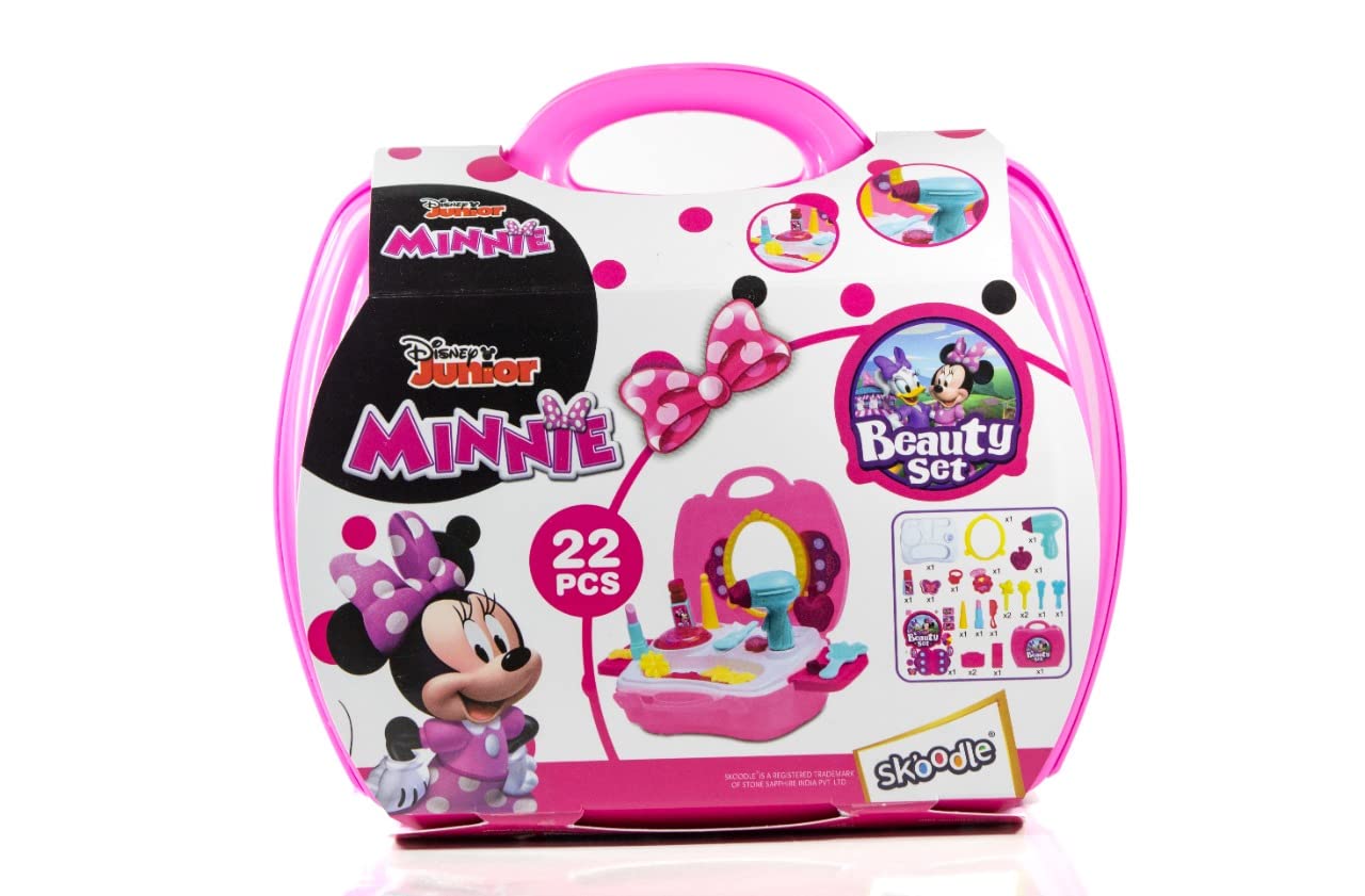 Skoodle Disney Junior Minnie Beauty Set in Plastic Case with Makeup Accessories for KidS (22 Pieces ), Ages 3+