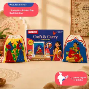 KORES Craft & Carry Pattachitra Art Kit – DIY Canvas Bag Painting & Decorating Craft Kit for Kids 6+