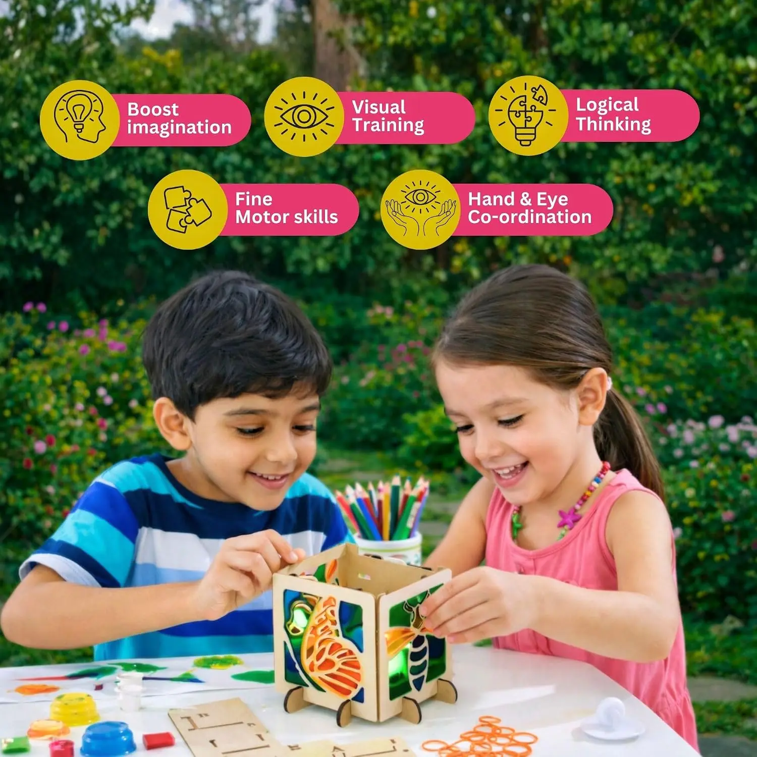 Kores Garden Glow Art Kit for Kids | DIY Glass Painting & Glow Lamp Craft Set (6–14 Years) - Image 8